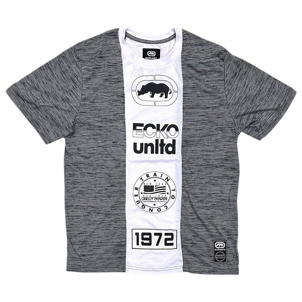 Ecko Unltd Men's T-Shirt Puff Print Colorblock Grey Spacedye Crewneck Tee